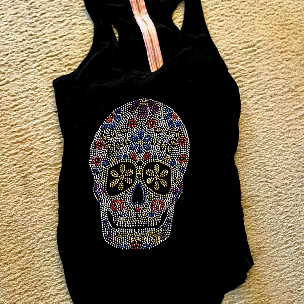 Beaded sugar skull tank top